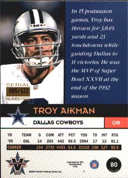 2000 Pacific Vanguard - Gold #80 Troy Aikman Back