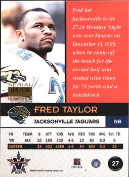 2000 Pacific Vanguard - Purple #27 Fred Taylor Back