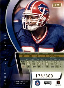 2000 Playoff Absolute - Coaches Honors #19 Jonathan Linton Back
