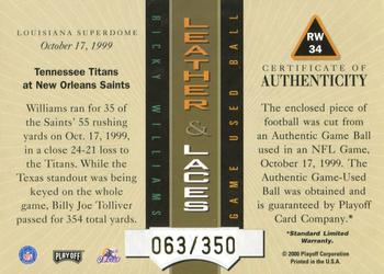 2000 Playoff Absolute - Leather and Laces #RW34 Ricky Williams Back