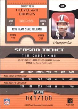 2000 Playoff Contenders - Championship Ticket #22 Tim Couch Back