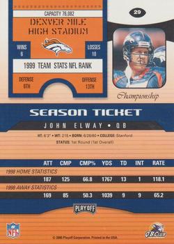 2000 Playoff Contenders - Championship Ticket #29 John Elway Back