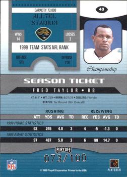2000 Playoff Contenders - Championship Ticket #43 Fred Taylor Back