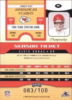 2000 Playoff Contenders - Championship Ticket #46 Elvis Grbac Back