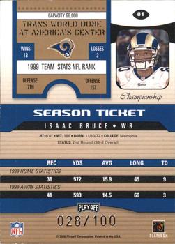2000 Playoff Contenders - Championship Ticket #81 Isaac Bruce Back