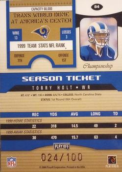 2000 Playoff Contenders - Championship Ticket #84 Torry Holt Back