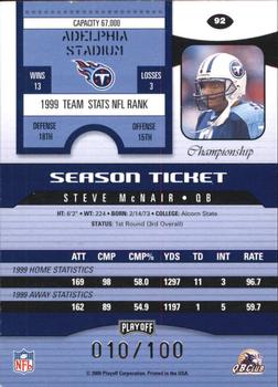 2000 Playoff Contenders - Championship Ticket #92 Steve McNair Back