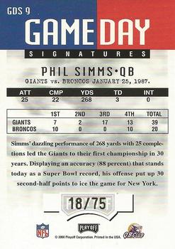2000 Playoff Momentum - Game Day Signatures #GDS 9 Phil Simms Back