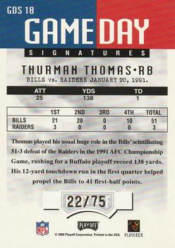 2000 Playoff Momentum - Game Day Signatures #GDS 18 Thurman Thomas Back
