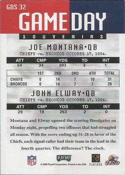 2000 Playoff Momentum - Game Day Souvenirs #GDS 32 Joe Montana / John Elway Back