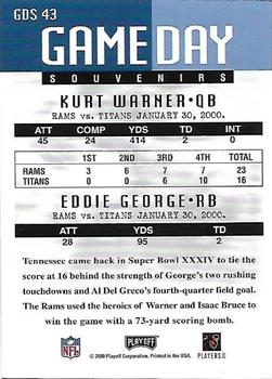 2000 Playoff Momentum - Game Day Souvenirs #GDS 43 Kurt Warner / Eddie George Back