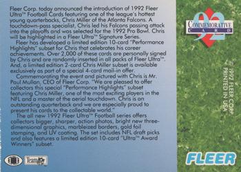 1992 Ultra - '92 Commemorative Card Promos #NNO Chris Miller / Paul Mullan Back