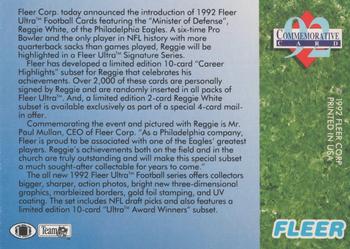 1992 Ultra - '92 Commemorative Card Promos #NNO Reggie White / Paul Mullan Back