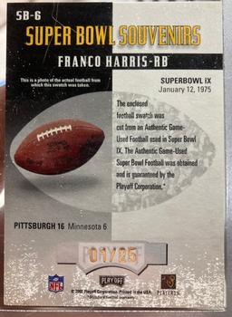 2000 Playoff Momentum - Super Bowl Souvenirs Signs of Greatness #SB-6 Franco Harris Back
