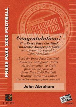 2000 Press Pass - Authentics #NNO John Abraham Back