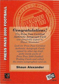 2000 Press Pass - Authentics #NNO Shaun Alexander Back
