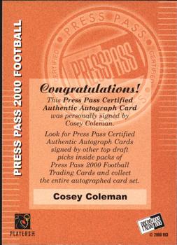 2000 Press Pass - Authentics #NNO Cosey Coleman Back