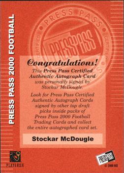 2000 Press Pass - Authentics #NNO Stockar McDougle Back