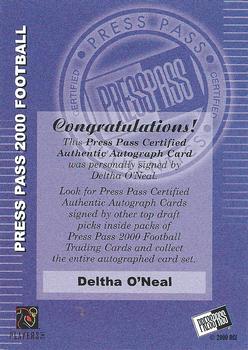 2000 Press Pass - Authentics #NNO Deltha O'Neal Back