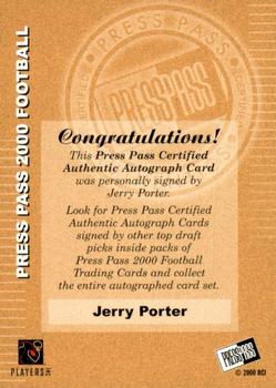 2000 Press Pass - Authentics #NNO Jerry Porter Back