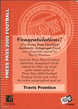2000 Press Pass - Authentics #NNO Travis Prentice Back