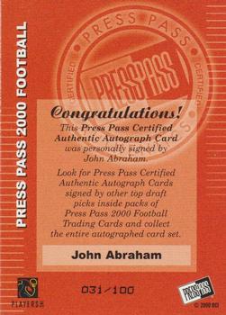 2000 Press Pass - Autographs Gold Standout Signatures #NNO John Abraham Back