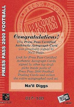 2000 Press Pass - Autographs Gold Standout Signatures #NNO Na'il Diggs Back