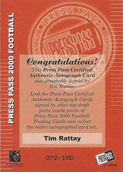 2000 Press Pass - Autographs Gold Standout Signatures #NNO Tim Rattay Back