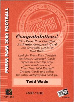 2000 Press Pass - Autographs Gold Standout Signatures #NNO Todd Wade Back