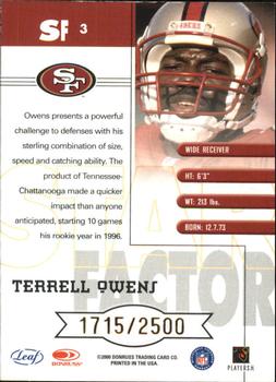 2000 Quantum Leaf - Star Factor #SF 3 Terrell Owens Back