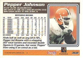 1995 Topps #368 Pepper Johnson Back