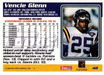 1995 Topps #48 Vencie Glenn Back
