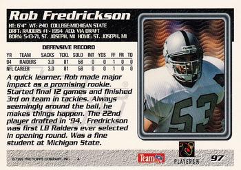 1995 Topps #97 Rob Fredrickson Back