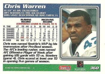 1995 Topps #360 Chris Warren Back
