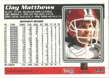 1995 Topps #376 Clay Matthews Back