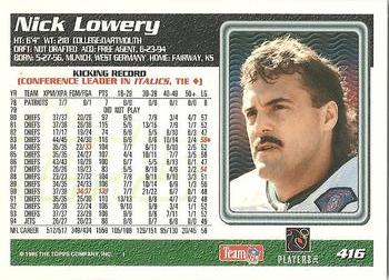 1995 Topps #416 Nick Lowery Back