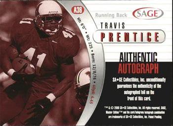 2000 SAGE - Autographs Bronze #A36 Travis Prentice Back
