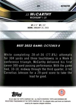 2022-23 Bowman's Best University - Refractor #48 JJ McCarthy Back