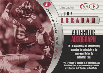 2000 SAGE - Autographs Gold #A1 John Abraham Back