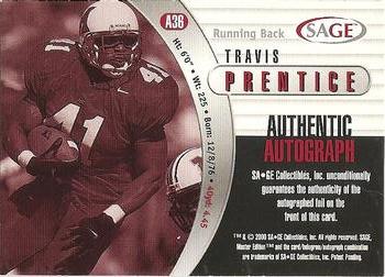 2000 SAGE - Autographs Gold #A36 Travis Prentice Back
