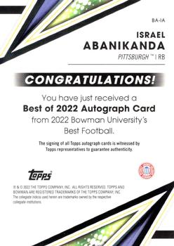 2022-23 Bowman's Best University - Best of 2022 Autographs #BA-IA Israel Abanikanda Back