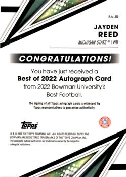2022-23 Bowman's Best University - Best of 2022 Autographs #BA-JR Jayden Reed Back