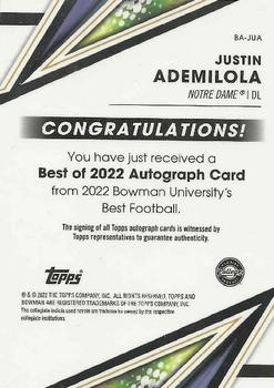 2022-23 Bowman's Best University - Best of 2022 Autographs #BA-JUA Justin Ademilola Back