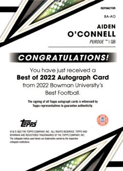 2022-23 Bowman's Best University - Best of 2022 Autographs Refractor #BA-AO Aiden O'Connell Back