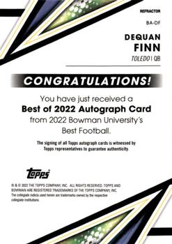 2022-23 Bowman's Best University - Best of 2022 Autographs Refractor #BA-DF Dequan Finn Back