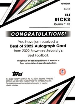2022-23 Bowman's Best University - Best of 2022 Autographs Refractor #BA-ER Eli Ricks Back