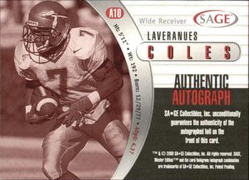 2000 SAGE - Autographs Platinum #A10 Laveranues Coles Back