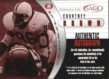 2000 SAGE - Autographs Red #A4 Courtney Brown Back