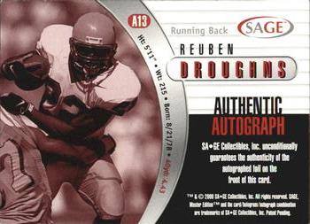 2000 SAGE - Autographs Red #A13 Reuben Droughns Back