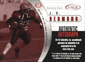 2000 SAGE - Autographs Red #A39 J.R. Redmond Back